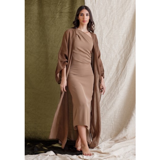 Brown Fitted Off Shoulder Dress and Bisht Set  - delivered by Thouqi within 2 working days
