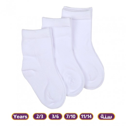 Boys Pack of 3 White Crew Ankle-Length Socks  - delivered by Taw9eel in 24 hours 
