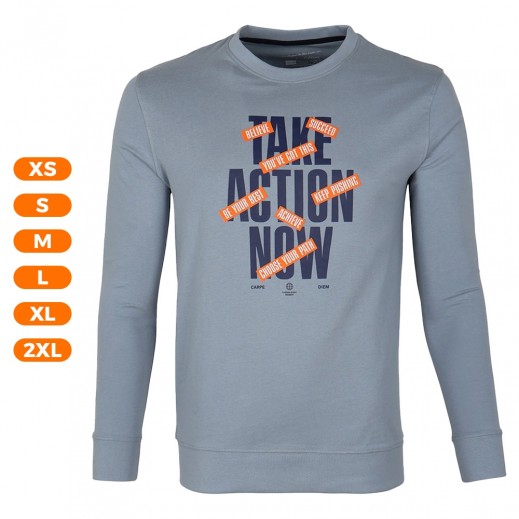 Men Round Neck Long Sleeve Graphic T-Shirt By N – Blue - delivered by Taw9eel in 24 hours 