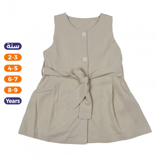 Girls Sleeveless A-Line Dress By N – Beige - delivered by Taw9eel in 24 hours 