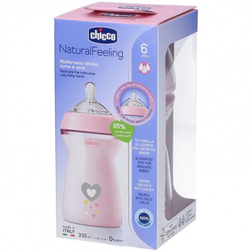 Chicco Natural Feeling Bottle Pink 330ml (6m+) - delivered by Pharmazone Pharmacy - within 2 Hours
