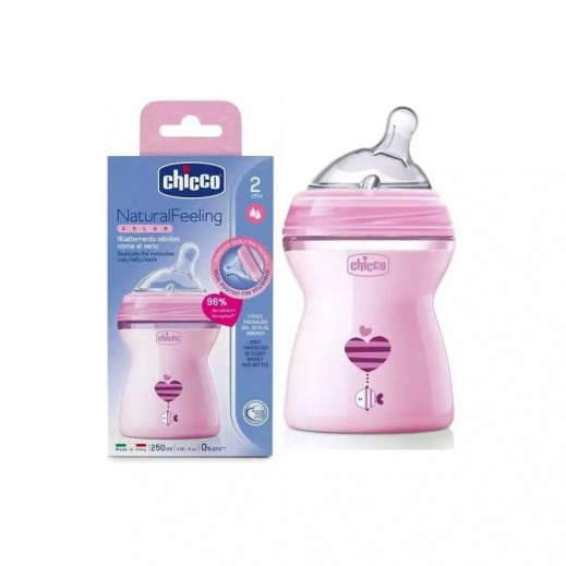 Chicco Natural Feeling Bottle Pink 250ml (2m+) - delivered by Pharmazone Pharmacy - within 2 Hours