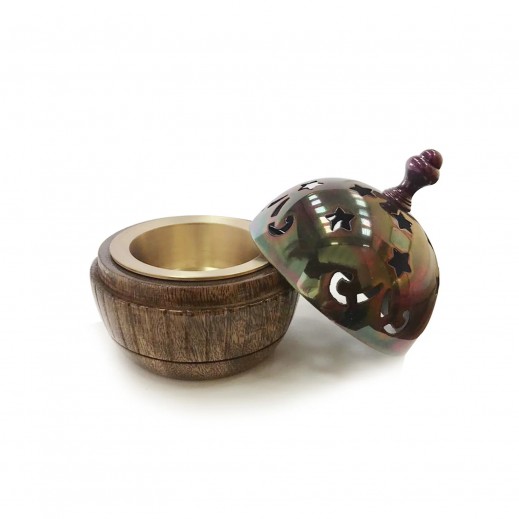 Round Wooden Mubkhar with Red Copper Lid by Al Shayea Perfumes - delivered by Taw9eel Within Working 24 Hours