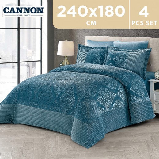 Cannon (T) Embossed Flannel With Strip Sides Comforter 180 x 240 Cm 4 Pieces  - delivered by Taw9eel within 48 working hour 