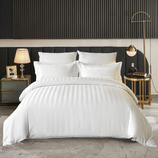Valentini King Strip Hotel Line Duvet Cover 6Pc White - delivered by Taw9eel within 48 working hour 