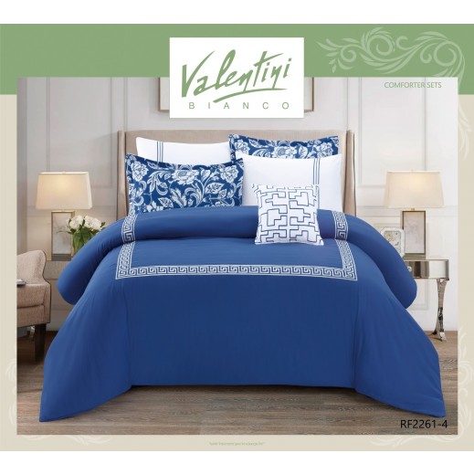Valentini King Quare Embroidery & Dig Print Shams Comforter 7Pc - delivered by Taw9eel within 48 working hour 