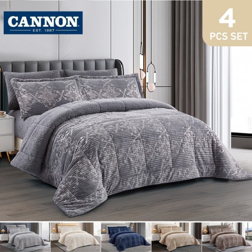 Cannon (T) Flannel Striped With Jacquard & Sherpa Comforter 4 Pieces - 180 x 240 cm  - delivered by Taw9eel within 48 working hour 