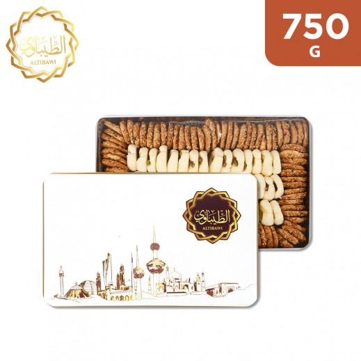 Al-Tibawi Sweets Mixed Ghorayiba & Braziq Big Tin Box 750 g - delivered by Al Tibawi Sweets Within 90 Minutes 