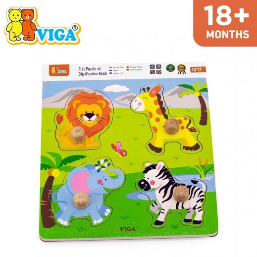 Viga Flat Knob Puzzle 4 Pcs - Wild Animals (18+ Months) - delivered by within 24 Hours 