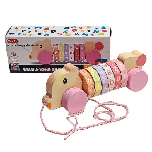Walk-A-Long Wooden Pull Toy With Rotating Letter Blocks +3Years - delivered by within 24 Hours 