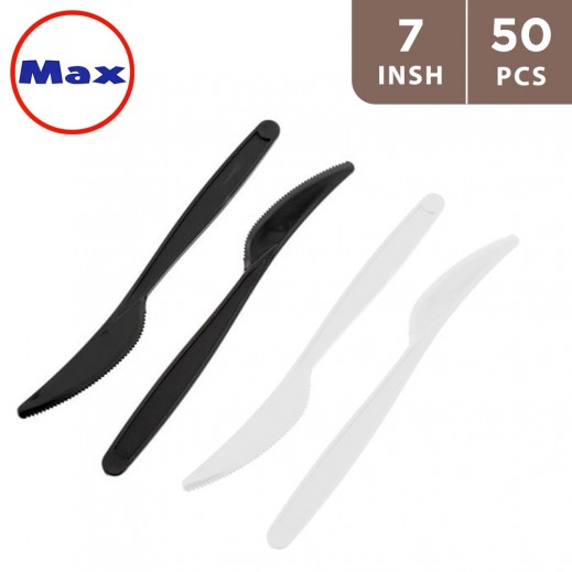 Max Plastic Knives White/Black 7 Inch 50 pieces