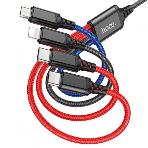 Hoco X76 Super 4-in-1 2xType C Charging Cable - 1m - Black/ Red/ Blue - delivered by Taw9eel Fast