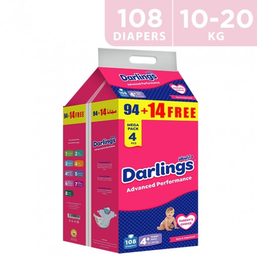 Darlings Advanced Diapers Stage 4+ Super Maxi (10-20 kg) 108 Diapers - delivered by Taw9eel Fast