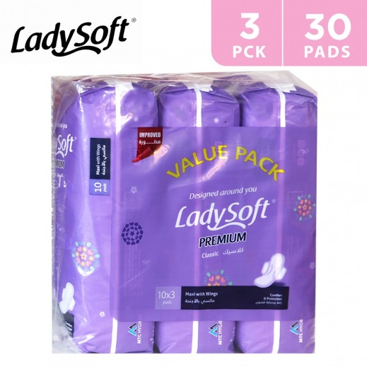 Ladysoft Premium Classic Maxi With Wings Pads 10 Pads - delivered by Taw9eel Fast