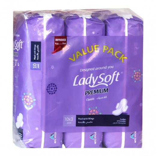 LadySoft Premium Classic Maxi Pads with Wings 3 x 10 Pads - delivered by Taw9eel Fast