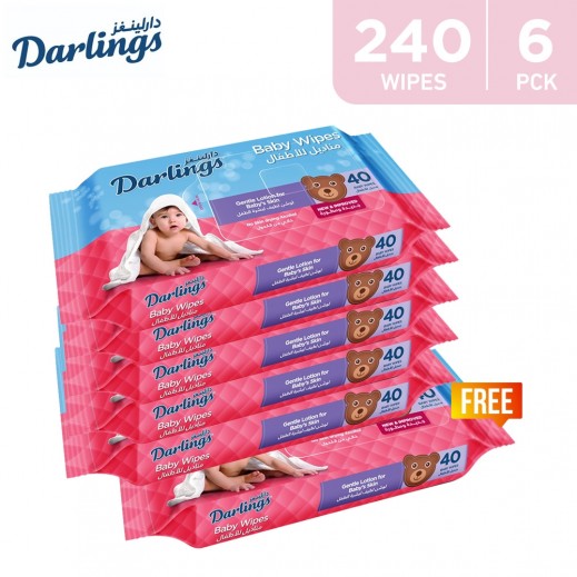 Darlings Baby Wet Wipes 40 Pieces 5+1 Free - delivered by Taw9eel Fast