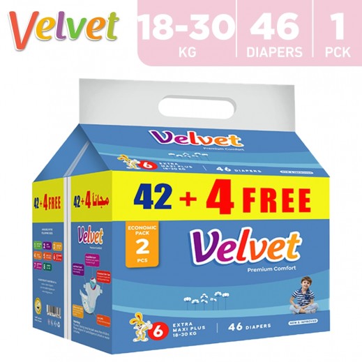 Velvet Comfort Stage 6 Extra Maxi Plus (18-30 kg) 42 + 4  Diapers  Free