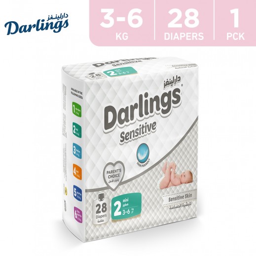 Darlings Sensitive Diapers Stage 2 Mini (3-6 Kg) - 28 Diapers - delivered by Taw9eel Fast