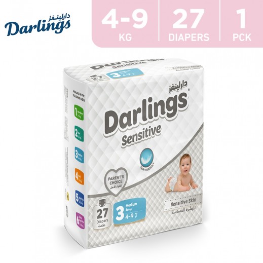 Darlings Sensitive Diapers Stage 3 Medium( 4-9 kg) - 27 Diapers - delivered by Taw9eel Fast