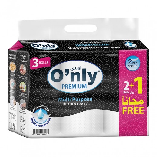 O'nly 2 Ply Kitchen Towel Roll 90 Sheets 2 + 1 Free - delivered by Taw9eel Fast