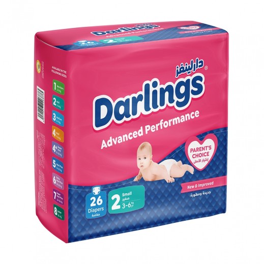Darlings Advanced Diapers Small Stage 2 From 3 To 6 Kg - 26 Diapers - delivered by Taw9eel Fast