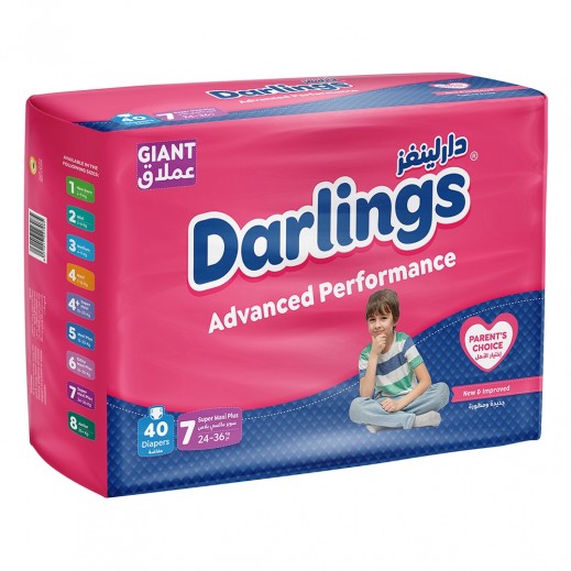 Darlings Advanced Diapers Super Maxi Plus Stage 7 From 24 To 36 Kg - 40 Diapers - delivered by Taw9eel Fast