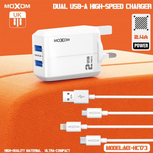 Dual USB-A High Speed Charger By Moxom - delivered by Taw9eel Fast