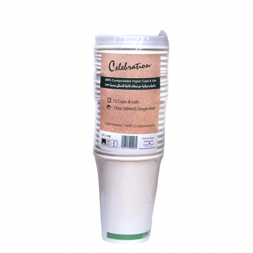Compostable Single Wall Disposable Paper Cups By Celebration 12 Oz - 12 Pcs