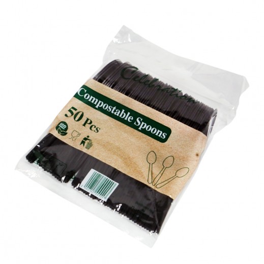 Compostable Disposable Table Spoons By Celebration 50 Pcs - Black