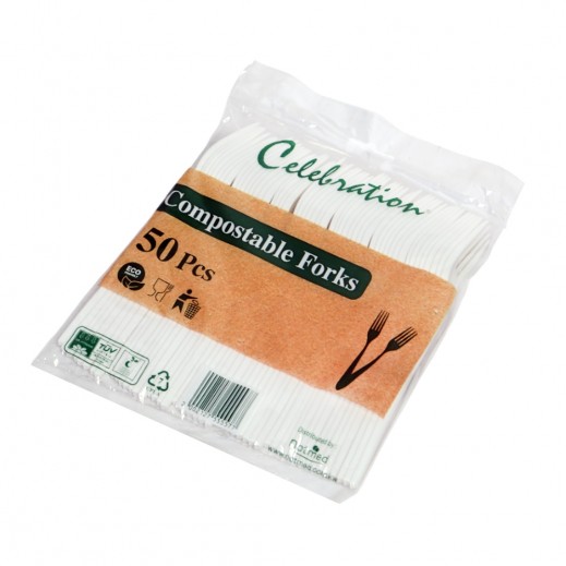 Compostable Disposable Table Forks By Celebration 50 Pcs - White