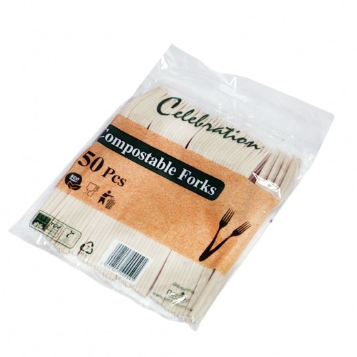 Compostable Disposable Table Forks By Celebration 50 Pcs - Beige