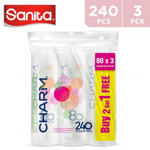 Sanita Charm Makeup Round Pads 80 Pieces 2 + 1 Free - delivered by Taw9eel Fast