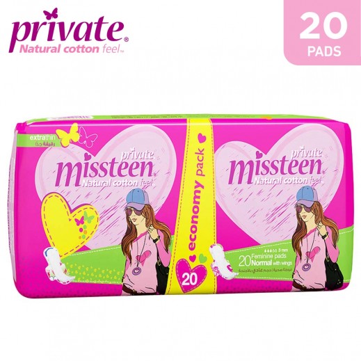 Private Missteen Feminine Normal Pads With Wings 20 Pieces - delivered by Taw9eel Fast