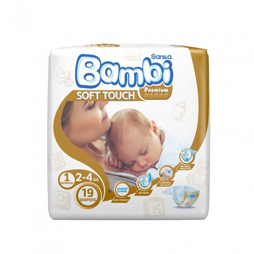 Sanita Bambi Baby Diapers Stage 1 Newborn ( 2-4 kg ) - 19 Diapers - delivered by Taw9eel Fast