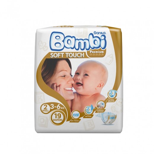 Sanita Bambi Baby Diapers Stage 2 Small (3-6 kg) - 19 Diapers - delivered by Taw9eel Fast