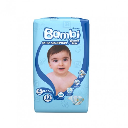 Sanita Bambi Baby Diapers Stage 4 Large (8-16 kg) - 13 Diapers - delivered by Taw9eel Fast