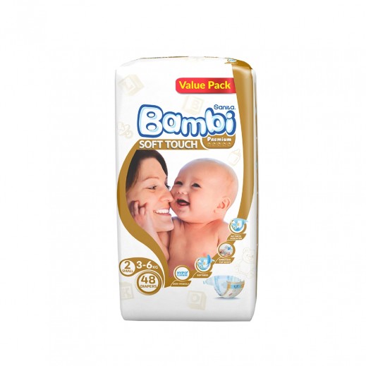 Sanita Bambi Baby Diapers Stage 2 Small (3-6 kg) - 48 Diapers - delivered by Taw9eel Fast