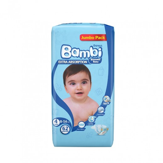 Sanita Bambi Baby Diapers Stage 4 Large ( 8-16 kg) - 62 Diapers - delivered by Taw9eel Fast