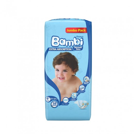 Sanita Bambi Baby Diapers Stage 4+ Large ( 10-18 kg) - 58 Diapers - delivered by Taw9eel Fast