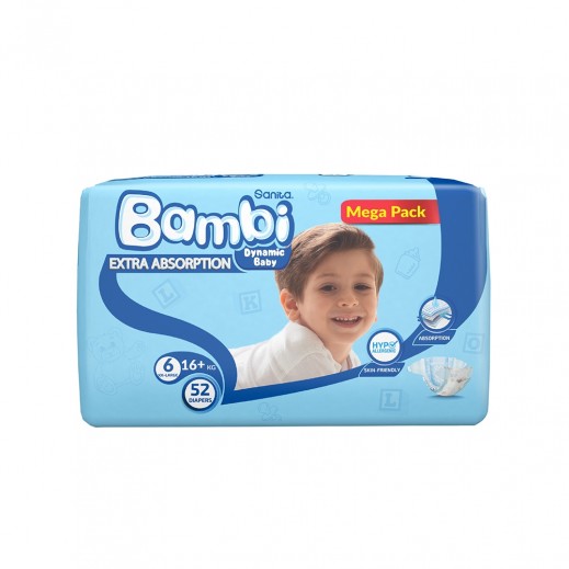 Sanita Bambi Baby Diapers Stage 6 XX Large ( +16 kg) - 52 Diapers - delivered by Taw9eel Fast