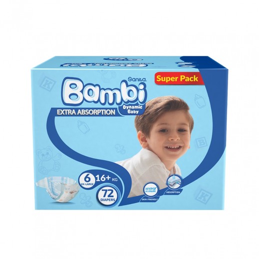 Sanita Bambi Baby Diapers Stage 6 XX Large ( +16 kg) - 72 Diapers - delivered by Taw9eel Fast