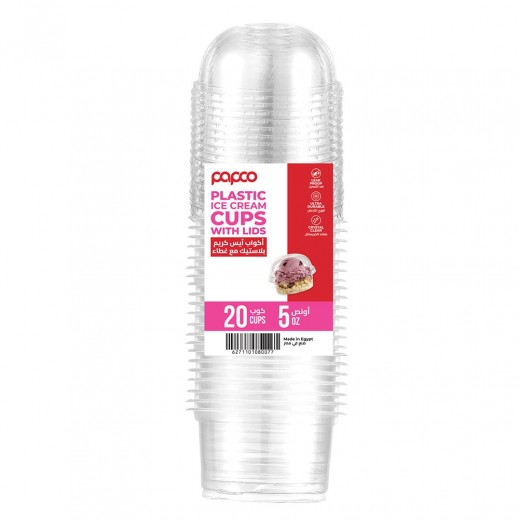 Papco Clear Plastic Ice Cream Cups with Lids 5 Oz 20 Cups - delivered by Taw9eel Fast