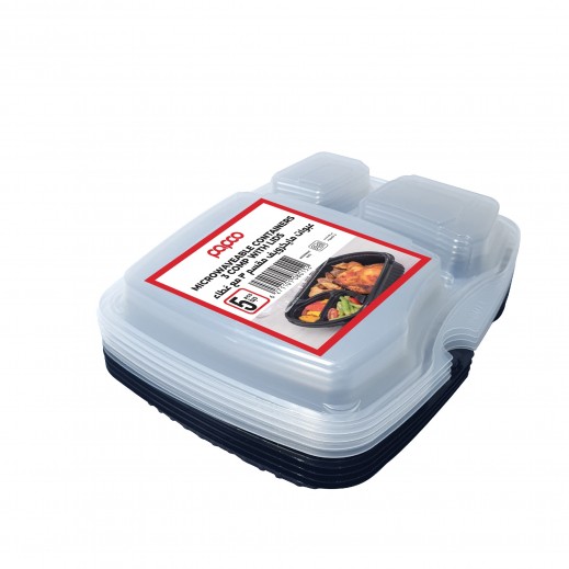 Papco Microwavable 3-Compartment Meal Containers with Lids - 5 Pcs