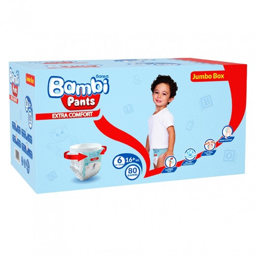 Sanita Bambi Size 6 XXL Baby Pants Diapers 16+kg 80 Pcs - delivered by Taw9eel Fast