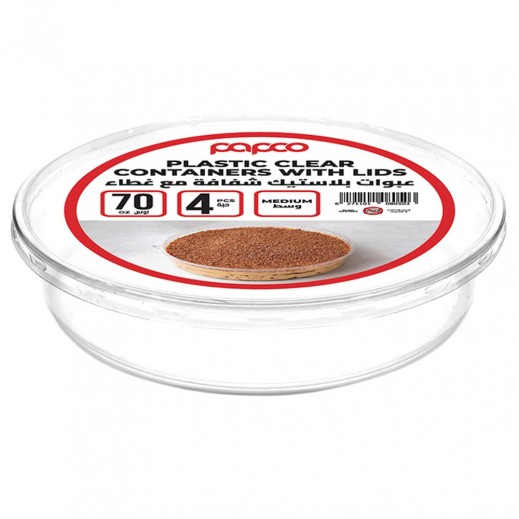 Papco Round Clear Plastic Container with Lid 4 Pieces 24.8 x 5 cm