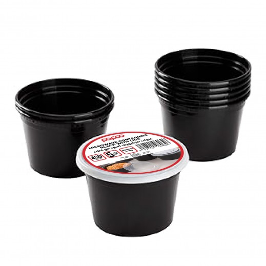 Papco Black Round Microwavable Containers with Lids 450 ml - 5 Pcs - delivered by Taw9eel Fast