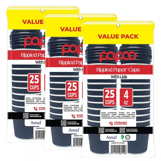 Papco Paper Cups 4 Oz With Lids 25 Pieces 3 Packs