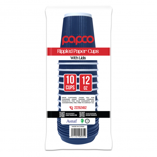 Papco Paper Cups with Lids 12 Oz (10 Pcs) - delivered by Taw9eel Fast