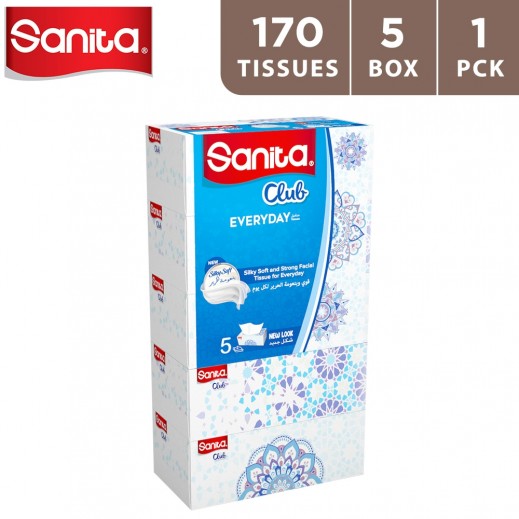 Sanita Club Facial Tissue 170 Sheets - 5 Pieces - delivered by Taw9eel Fast
