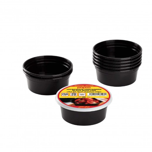 Papco Black Round Microwavable Containers with Lids 250 ml - 2 x 10 Pcs - delivered by Taw9eel Fast